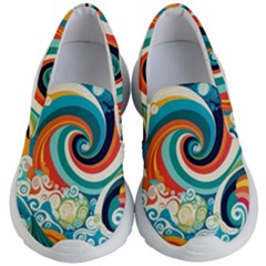 Wave Waves Ocean Sea Abstract Whimsical Kids Lightweight Slip Ons by Jancukart