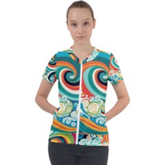 Wave Waves Ocean Sea Abstract Whimsical Short Sleeve Zip Up Jacket