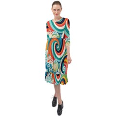 Wave Waves Ocean Sea Abstract Whimsical Ruffle End Midi Chiffon Dress