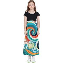 Wave Waves Ocean Sea Abstract Whimsical Kids  Flared Maxi Skirt