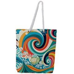 Wave Waves Ocean Sea Abstract Whimsical Full Print Rope Handle Tote (large)