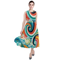 Wave Waves Ocean Sea Abstract Whimsical Round Neck Boho Dress