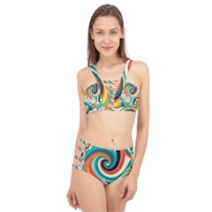 Wave Waves Ocean Sea Abstract Whimsical Cage Up Bikini Set