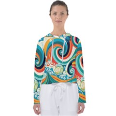 Wave Waves Ocean Sea Abstract Whimsical Women s Slouchy Sweat