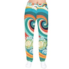 Wave Waves Ocean Sea Abstract Whimsical Women Velvet Drawstring Pants by Jancukart