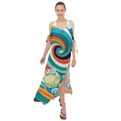 Wave Waves Ocean Sea Abstract Whimsical Maxi Chiffon Cover Up Dress