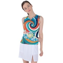 Wave Waves Ocean Sea Abstract Whimsical Women s Sleeveless Sports Top