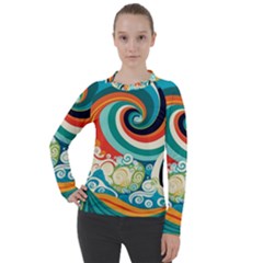 Wave Waves Ocean Sea Abstract Whimsical Women s Pique Long Sleeve Tee