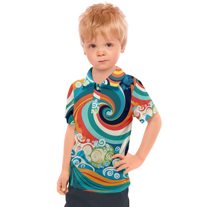 Wave Waves Ocean Sea Abstract Whimsical Kids  Polo Tee