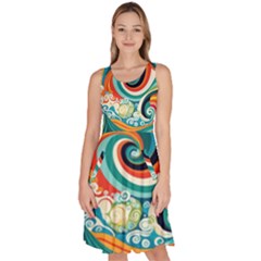 Wave Waves Ocean Sea Abstract Whimsical Knee Length Skater Dress With Pockets