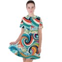 Wave Waves Ocean Sea Abstract Whimsical Short Sleeve Shoulder Cut Out Dress  View1