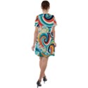 Wave Waves Ocean Sea Abstract Whimsical Short Sleeve Shoulder Cut Out Dress  View2