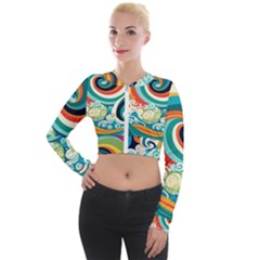 Wave Waves Ocean Sea Abstract Whimsical Long Sleeve Cropped Velvet Jacket