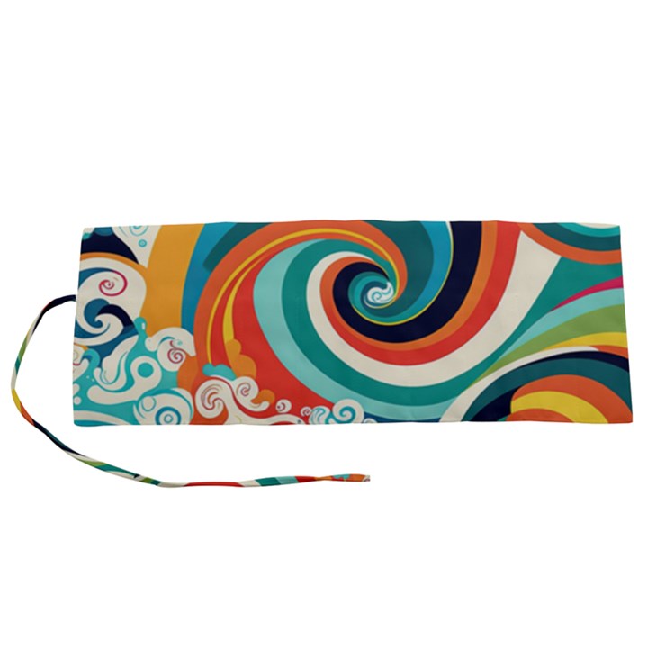 Wave Waves Ocean Sea Abstract Whimsical Roll Up Canvas Pencil Holder (S)