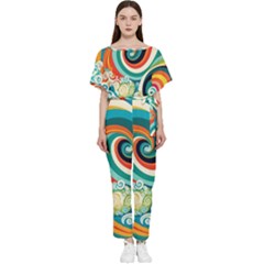 Wave Waves Ocean Sea Abstract Whimsical Batwing Lightweight Chiffon Jumpsuit