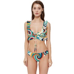 Wave Waves Ocean Sea Abstract Whimsical Low Cut Ruffle Edge Bikini Set