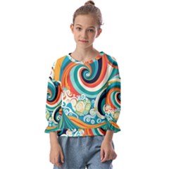 Wave Waves Ocean Sea Abstract Whimsical Kids  Cuff Sleeve Top