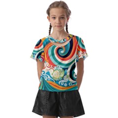 Wave Waves Ocean Sea Abstract Whimsical Kids  Front Cut Tee by Jancukart