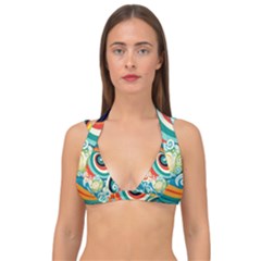 Wave Waves Ocean Sea Abstract Whimsical Double Strap Halter Bikini Top by Jancukart