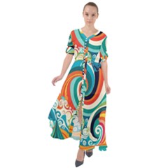 Wave Waves Ocean Sea Abstract Whimsical Waist Tie Boho Maxi Dress