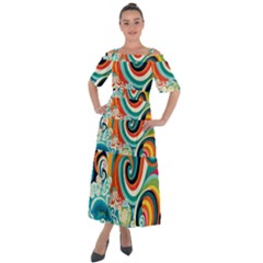 Wave Waves Ocean Sea Abstract Whimsical Shoulder Straps Boho Maxi Dress 