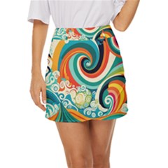 Wave Waves Ocean Sea Abstract Whimsical Mini Front Wrap Skirt