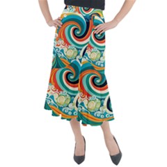 Wave Waves Ocean Sea Abstract Whimsical Midi Mermaid Skirt by Jancukart