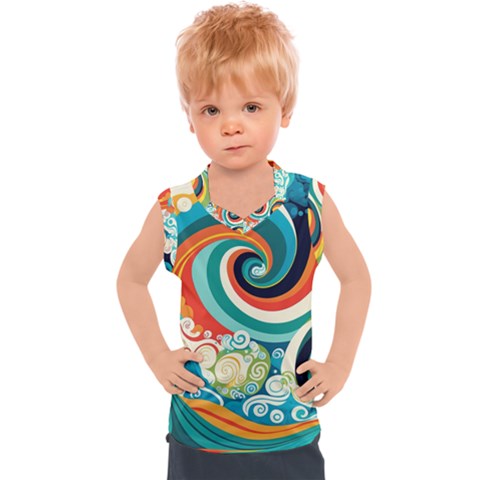 Wave Waves Ocean Sea Abstract Whimsical Kids  Sport Tank Top by Jancukart