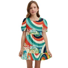 Wave Waves Ocean Sea Abstract Whimsical Kids  Short Sleeve Dolly Dress by Jancukart