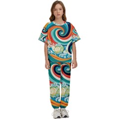 Wave Waves Ocean Sea Abstract Whimsical Kids  Tee And Pants Sports Set by Jancukart