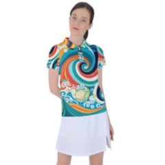 Wave Waves Ocean Sea Abstract Whimsical Women s Polo Tee