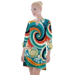 Wave Waves Ocean Sea Abstract Whimsical Open Neck Shift Dress