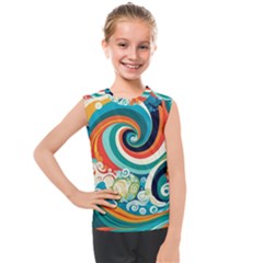 Wave Waves Ocean Sea Abstract Whimsical Kids  Mesh Tank Top by Jancukart