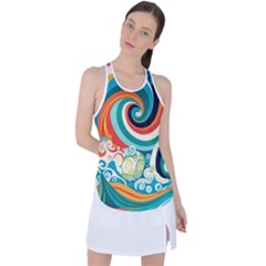 Wave Waves Ocean Sea Abstract Whimsical Racer Back Mesh Tank Top