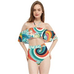 Wave Waves Ocean Sea Abstract Whimsical Halter Flowy Bikini Set 