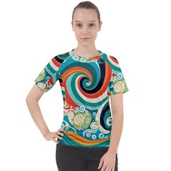 Wave Waves Ocean Sea Abstract Whimsical Women s Sport Raglan Tee