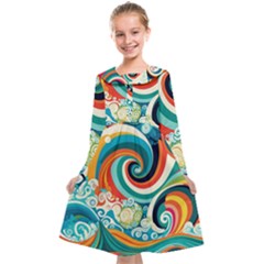 Wave Waves Ocean Sea Abstract Whimsical Kids  Midi Sailor Dress by Jancukart