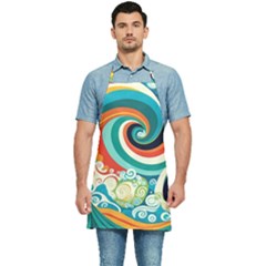 Wave Waves Ocean Sea Abstract Whimsical Kitchen Apron by Jancukart