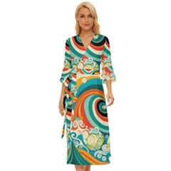 Wave Waves Ocean Sea Abstract Whimsical Midsummer Wrap Dress