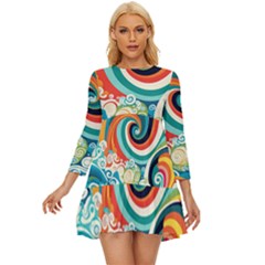 Wave Waves Ocean Sea Abstract Whimsical Long Sleeve Babydoll Dress