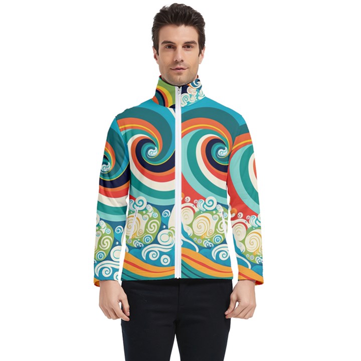 Wave Waves Ocean Sea Abstract Whimsical Men s Bomber Jacket