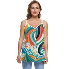 Wave Waves Ocean Sea Abstract Whimsical Casual Spaghetti Strap Chiffon Top by Jancukart