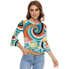 Wave Waves Ocean Sea Abstract Whimsical Bell Sleeve Top