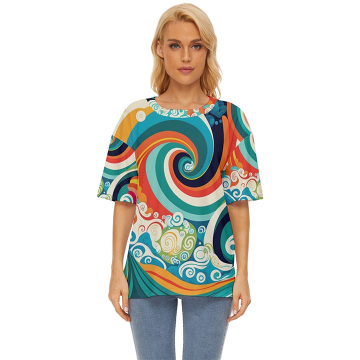 Wave Waves Ocean Sea Abstract Whimsical Oversized Basic Tee