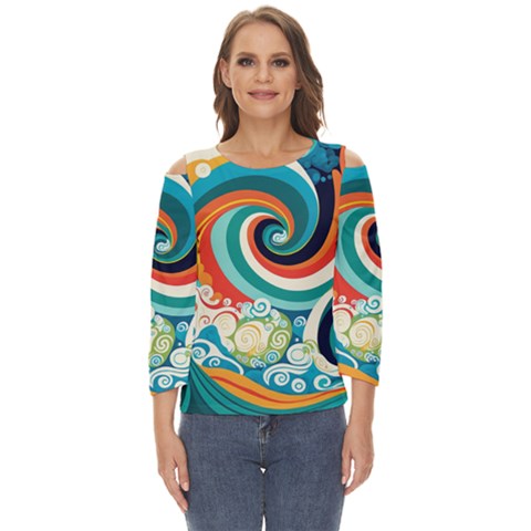 Wave Waves Ocean Sea Abstract Whimsical Cut Out Wide Sleeve Top by Jancukart