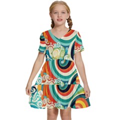 Wave Waves Ocean Sea Abstract Whimsical Kids  Short Sleeve Tiered Mini Dress