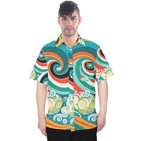 Wave Waves Ocean Sea Abstract Whimsical Men s Hawaii Shirt by Jancukart