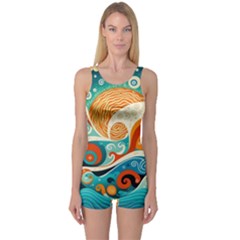 Waves Ocean Sea Abstract Whimsical (3) One Piece Boyleg Swimsuit