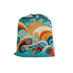 Waves Ocean Sea Abstract Whimsical (3) Drawstring Pouch (large)