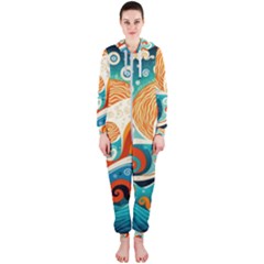 Waves Ocean Sea Abstract Whimsical (3) Hooded Jumpsuit (ladies) by Jancukart